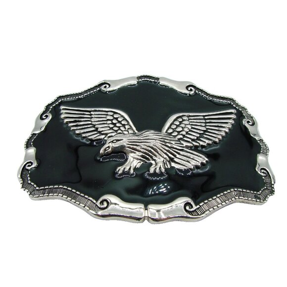 The Great American Bald Eagle Belt Buckle Embossed Enamel Black Silver Patriotic - Picture 1 of 13